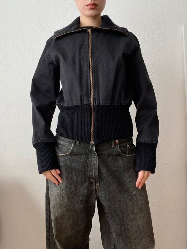 Vintage 95% cotton short bomber jacket high neck snatched waist