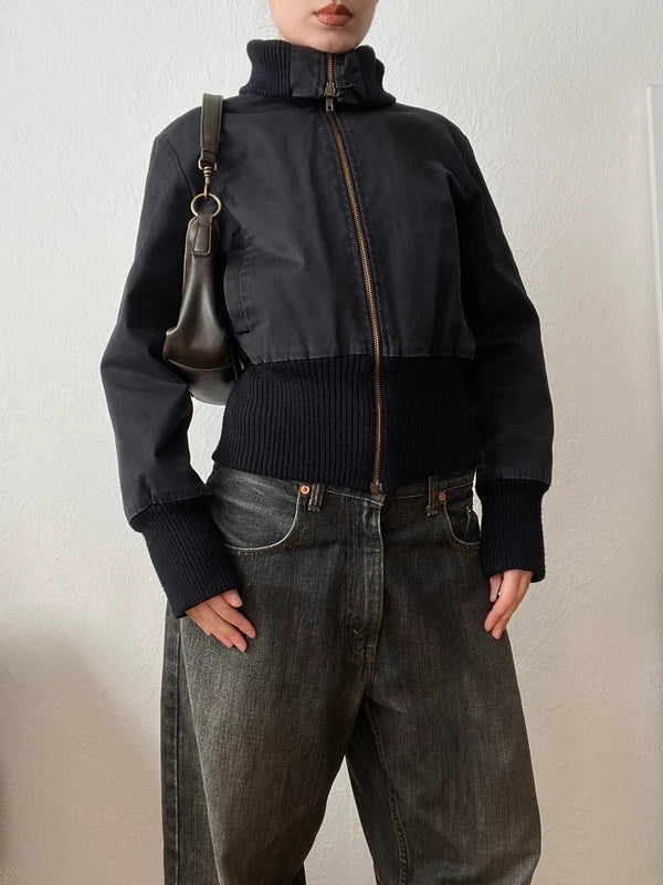 Vintage 95% cotton short bomber jacket high neck snatched waist