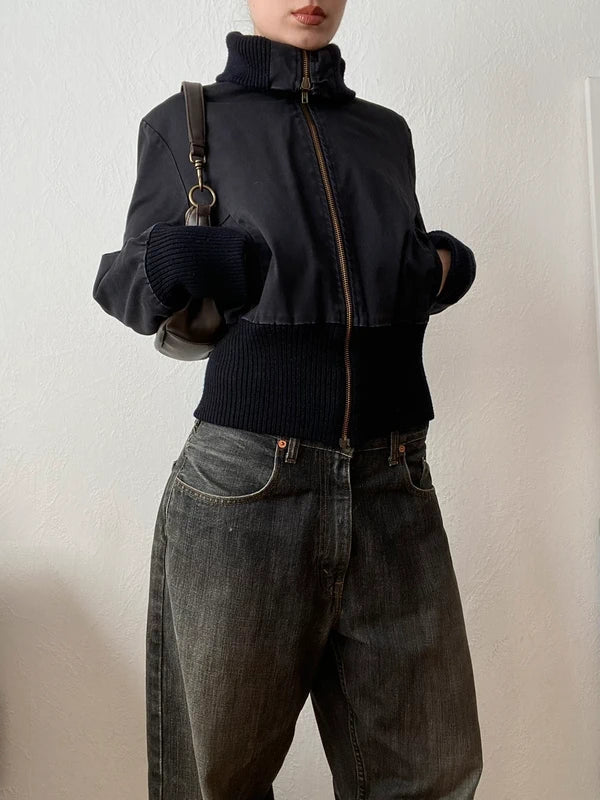 Vintage 95% cotton short bomber jacket high neck snatched waist