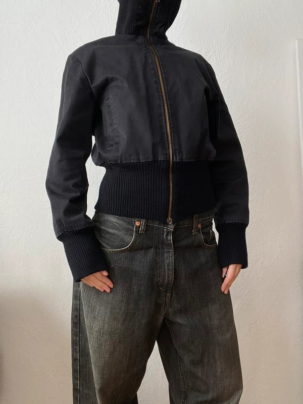 Vintage 95% cotton short bomber jacket high neck snatched waist