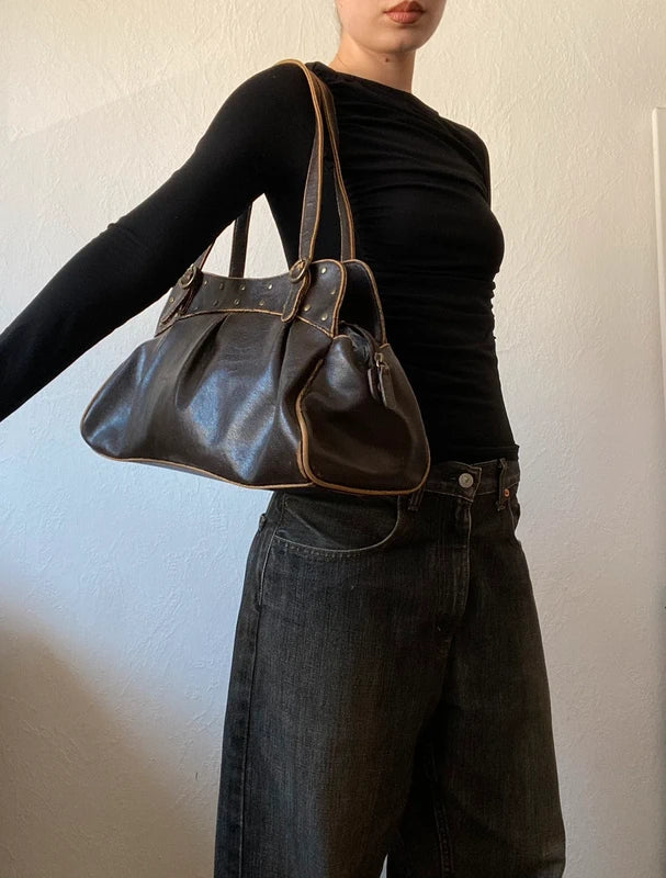 Vintage Genuine Leather Shoulder Bag – Japan Stockholm Style - Brown