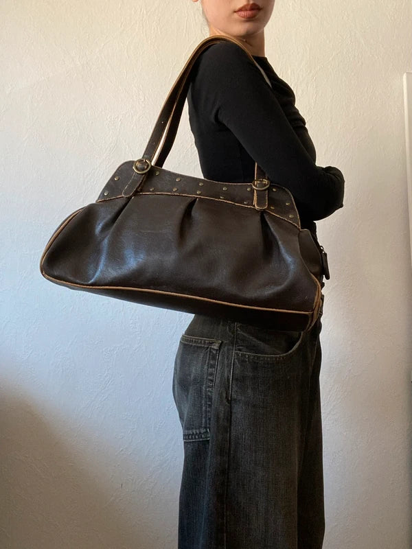 Vintage Genuine Leather Shoulder Bag – Japan Stockholm Style - Brown