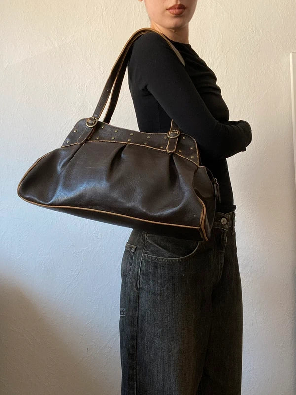 Vintage Genuine Leather Shoulder Bag – Japan Stockholm Style - Brown