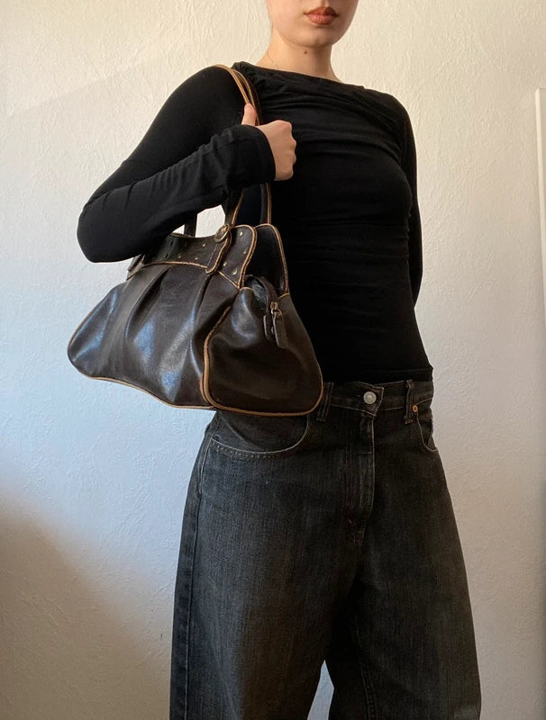 Vintage Genuine Leather Shoulder Bag – Japan Stockholm Style - Brown