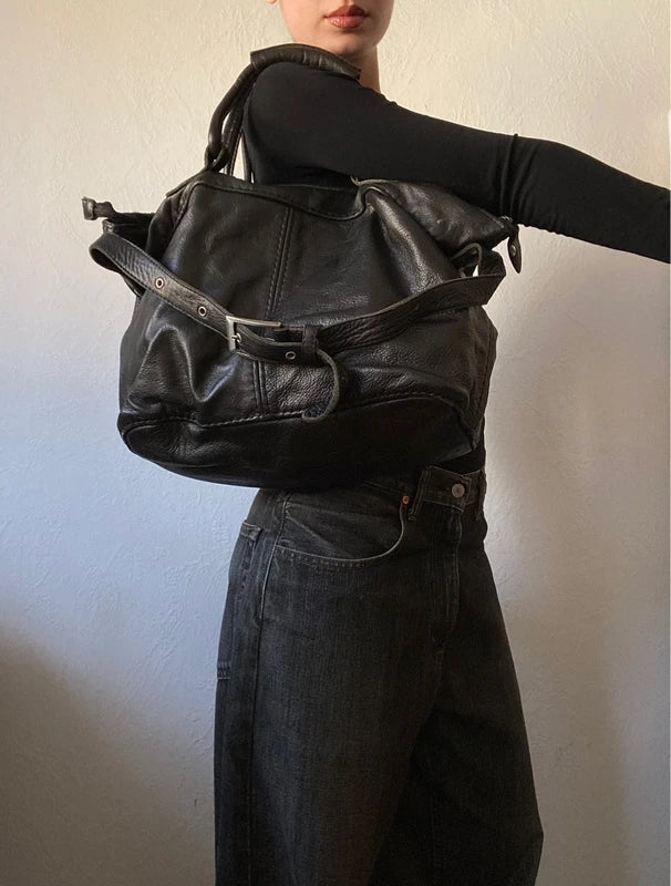 Vintage Genuine Leather Crossbody Shoulder Bag – Archive Avantgarde Japan Stockholm Style  Description: