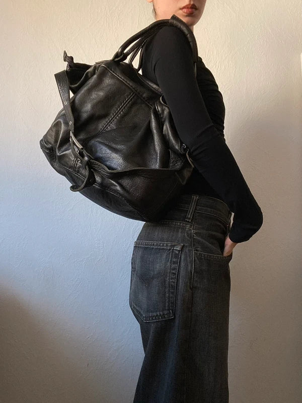 Vintage Genuine Leather Crossbody Shoulder Bag – Archive Avantgarde Japan Stockholm Style  Description:
