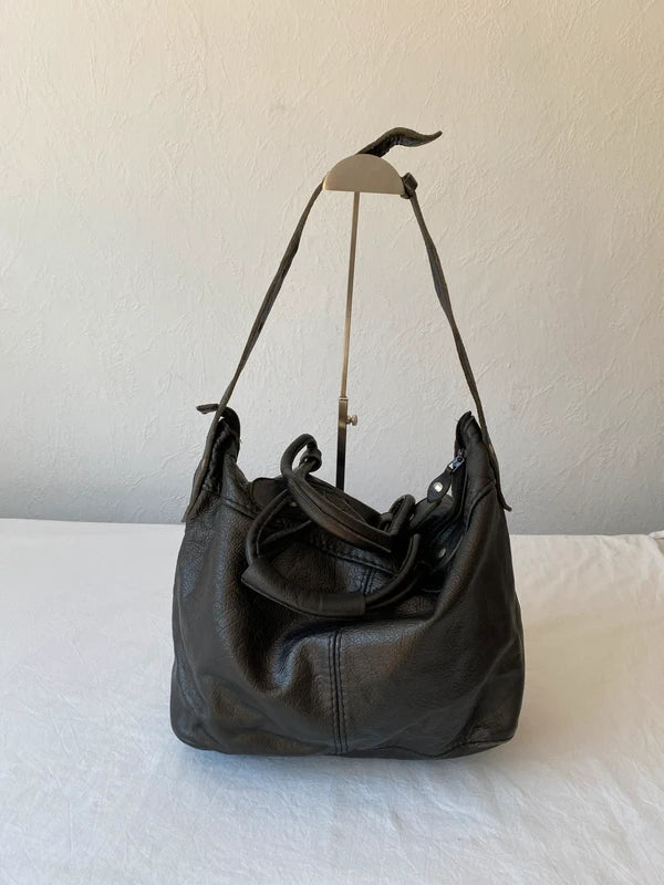 Vintage Genuine Leather Crossbody Shoulder Bag – Archive Avantgarde Japan Stockholm Style  Description: