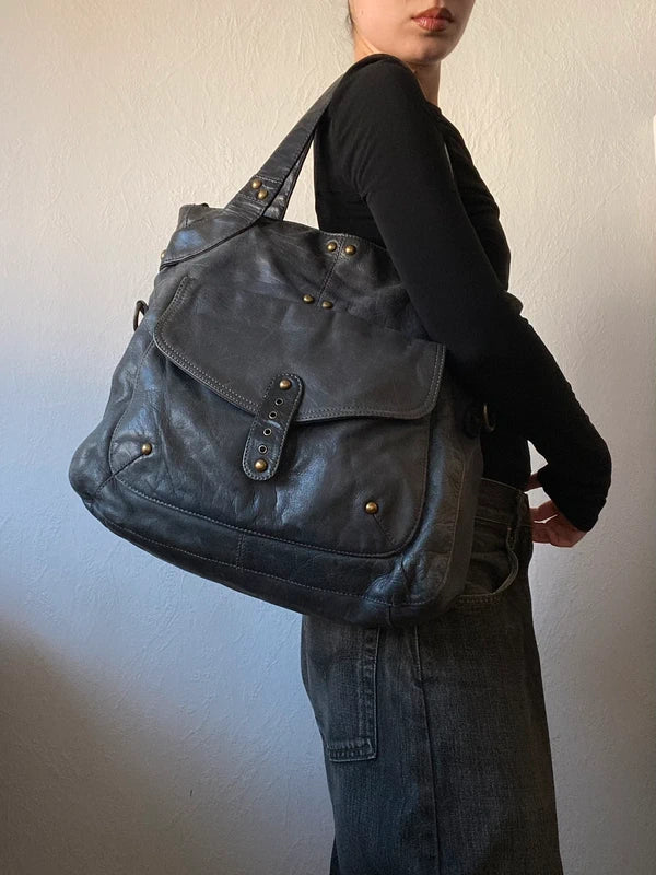 Vintage High-Quality Buffalo Leather Handbag – Archive Avantgarde Japan Stockholm Style