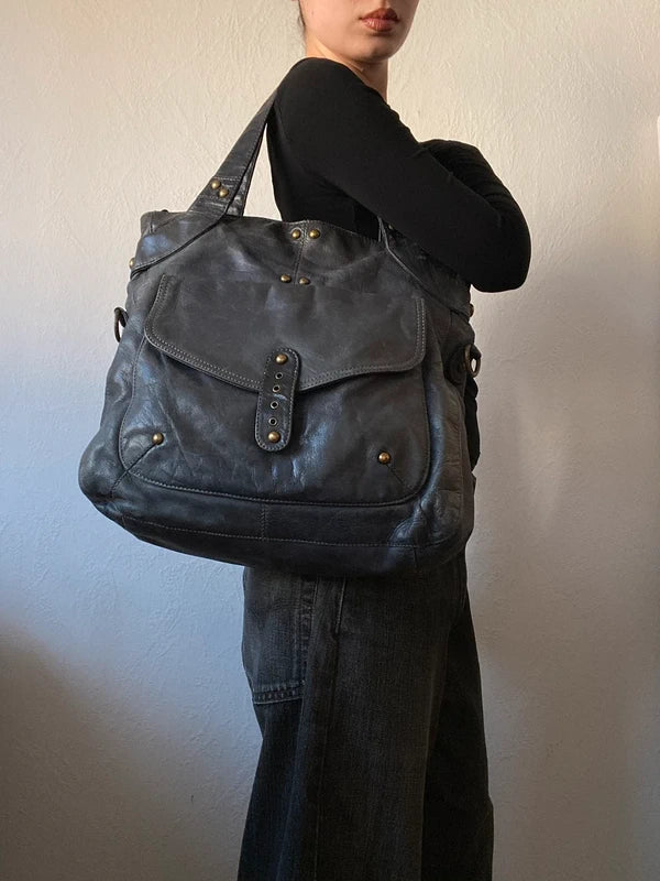 Vintage High-Quality Buffalo Leather Handbag – Archive Avantgarde Japan Stockholm Style
