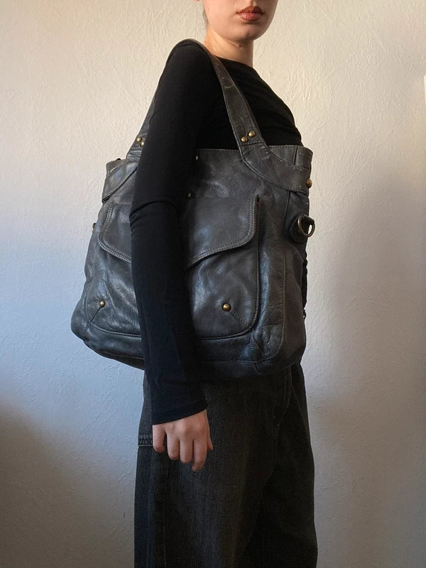 Vintage High-Quality Buffalo Leather Handbag – Archive Avantgarde Japan Stockholm Style