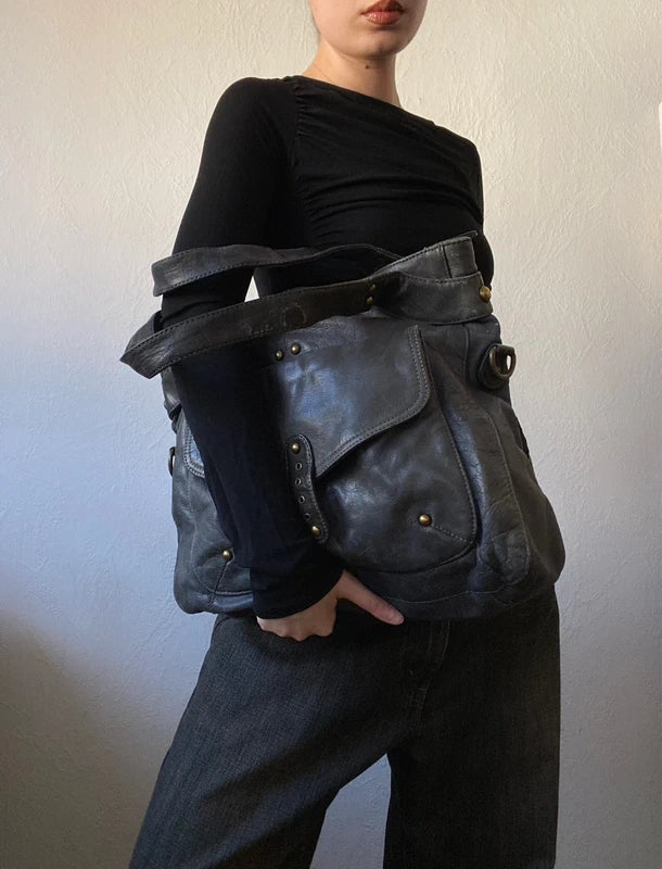 Vintage High-Quality Buffalo Leather Handbag – Archive Avantgarde Japan Stockholm Style