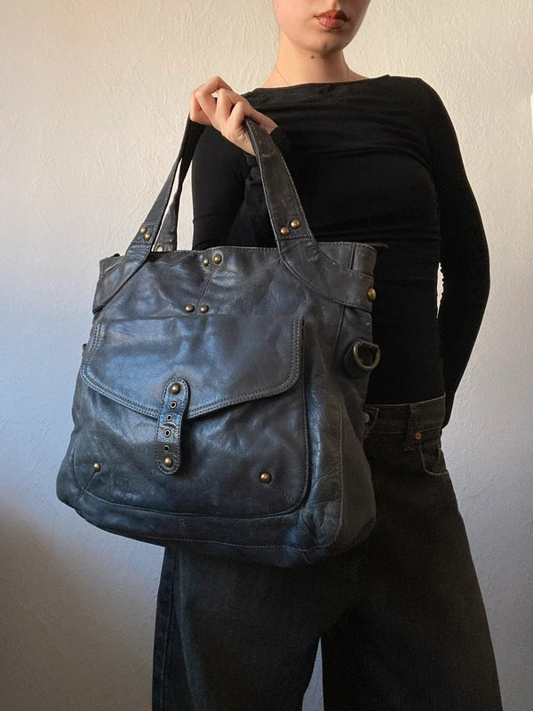 Vintage High-Quality Buffalo Leather Handbag – Archive Avantgarde Japan Stockholm Style