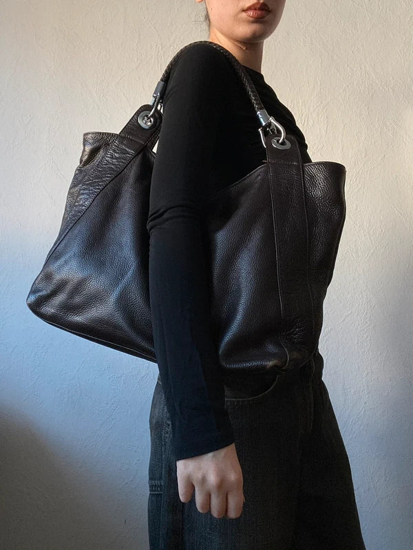 Vintage high quality genuine leather large handbag shoulder bag