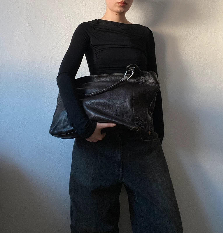 Vintage high quality genuine leather large handbag shoulder bag