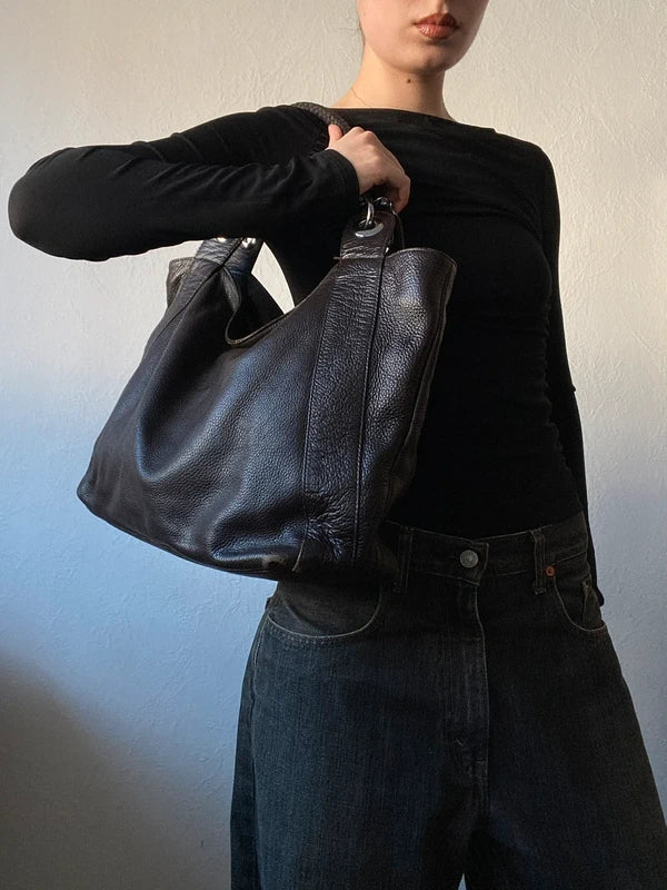 Vintage high quality genuine leather large handbag shoulder bag