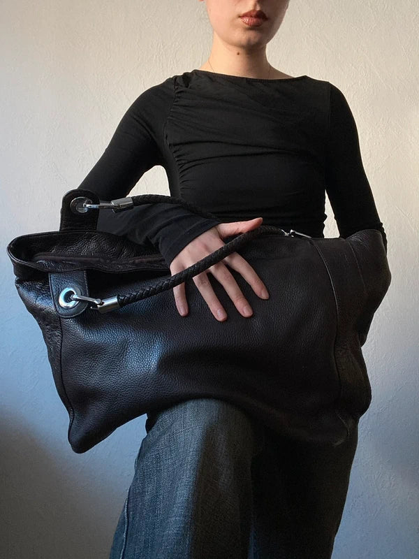 Vintage high quality genuine leather large handbag shoulder bag