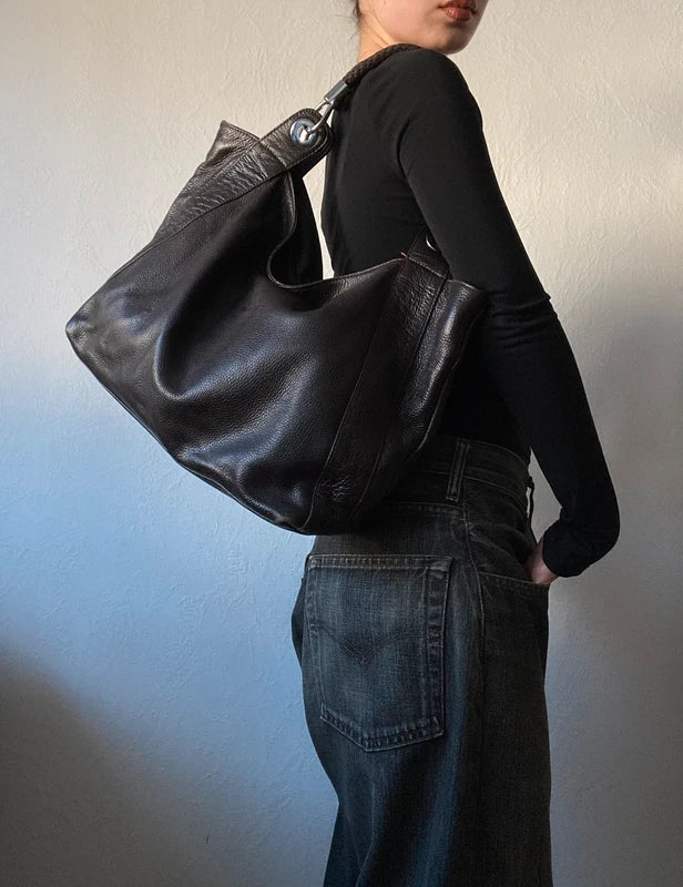 Vintage high quality genuine leather large handbag shoulder bag