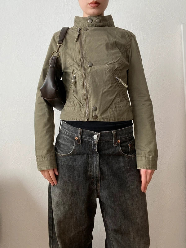 Vintage 100% Cotton Cropped Asymmetrical Jacket – Spring Summer Archive Style