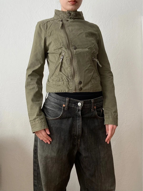 Vintage 100% Cotton Cropped Asymmetrical Jacket – Spring Summer Archive Style