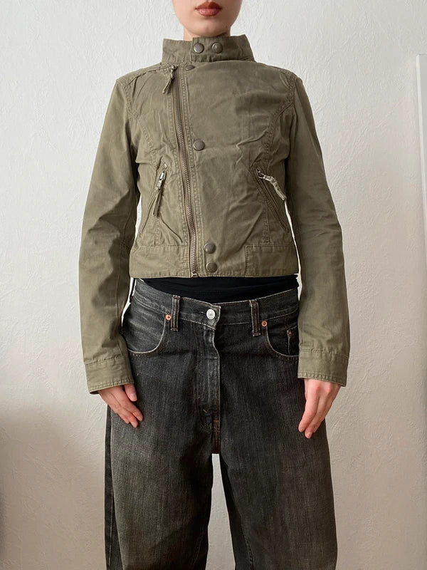Vintage 100% Cotton Cropped Asymmetrical Jacket – Spring Summer Archive Style