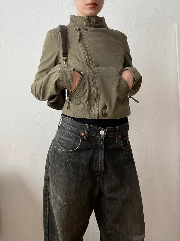 Vintage 100% Cotton Cropped Asymmetrical Jacket – Spring Summer Archive Style