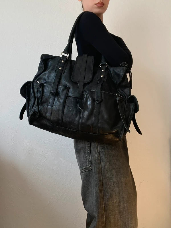 Vintage High-Quality Genuine Leather Large Shoulder Bag – Archive Avantgarde Style