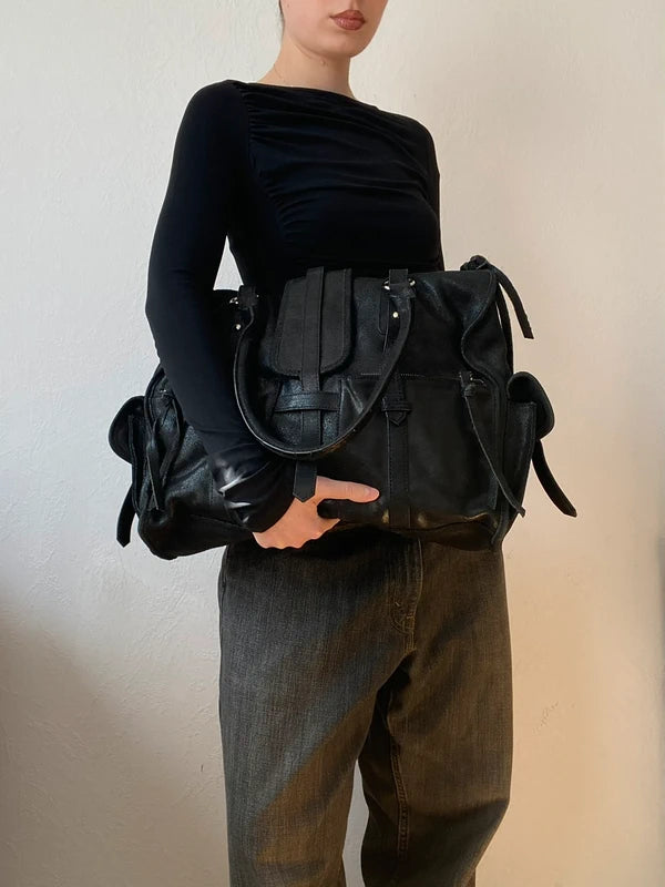 Vintage High-Quality Genuine Leather Large Shoulder Bag – Archive Avantgarde Style