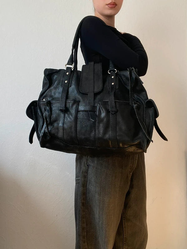 Vintage High-Quality Genuine Leather Large Shoulder Bag – Archive Avantgarde Style