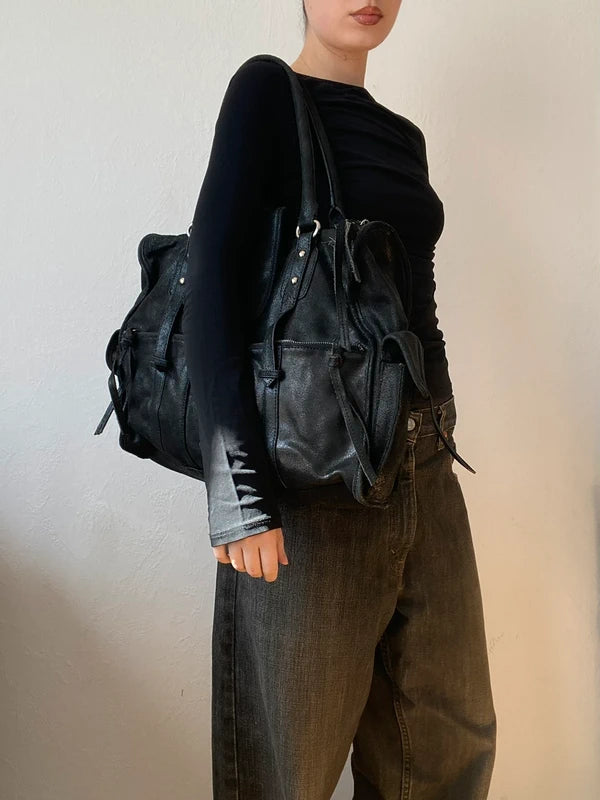 Vintage High-Quality Genuine Leather Large Shoulder Bag – Archive Avantgarde Style