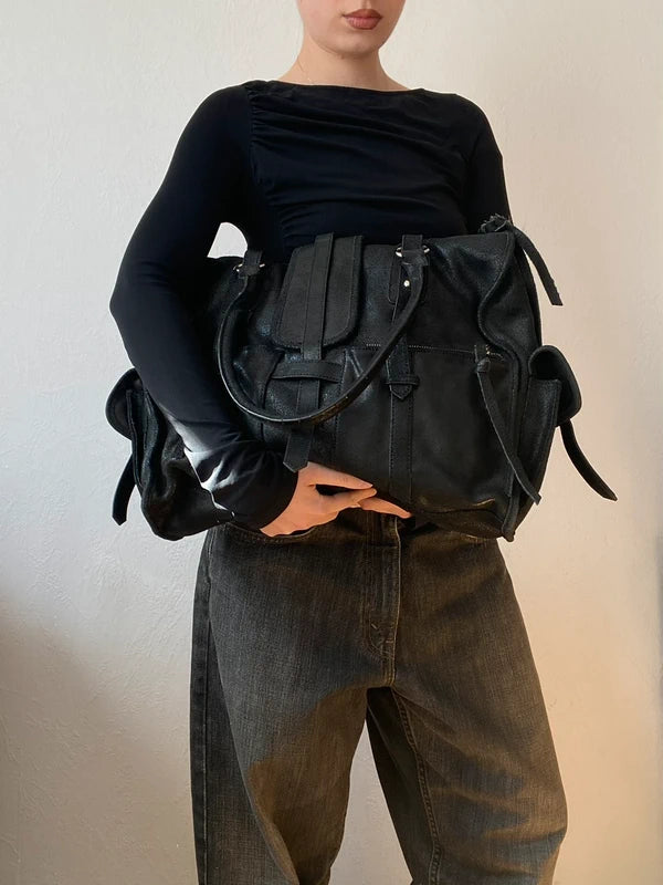 Vintage High-Quality Genuine Leather Large Shoulder Bag – Archive Avantgarde Style