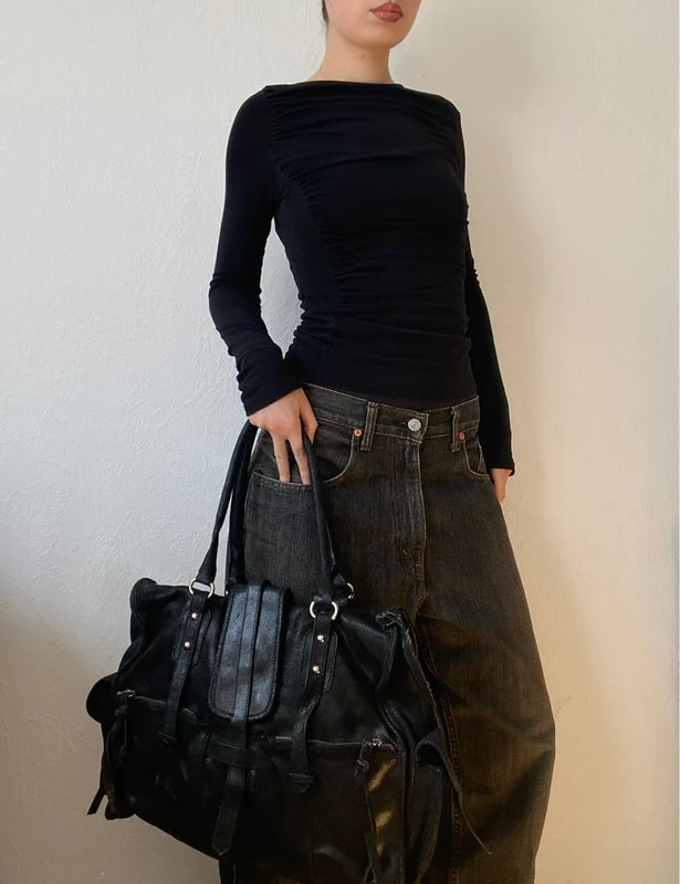 Vintage High-Quality Genuine Leather Large Shoulder Bag – Archive Avantgarde Style