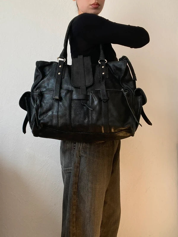 Vintage High-Quality Genuine Leather Large Shoulder Bag – Archive Avantgarde Style