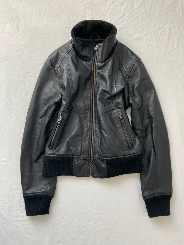 Vintage Genuine Leather High Neck Bomber Jacket – Archive Avantgarde Stockholm Style
