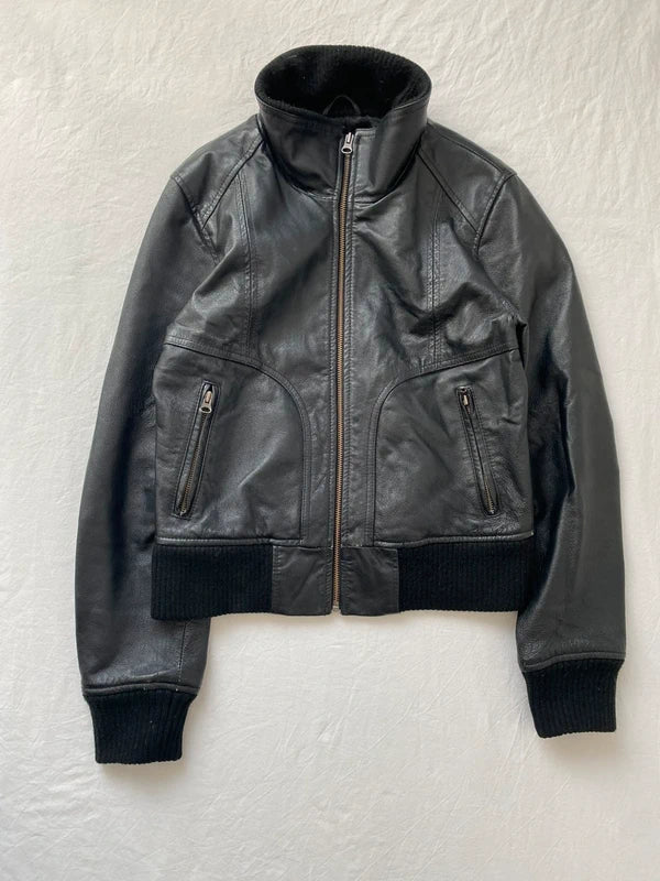Vintage Genuine Leather High Neck Bomber Jacket – Archive Avantgarde Stockholm Style