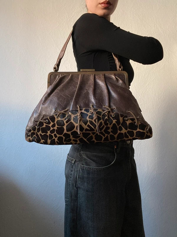 Vintage Designer handbag genuine leather Giraffe Print