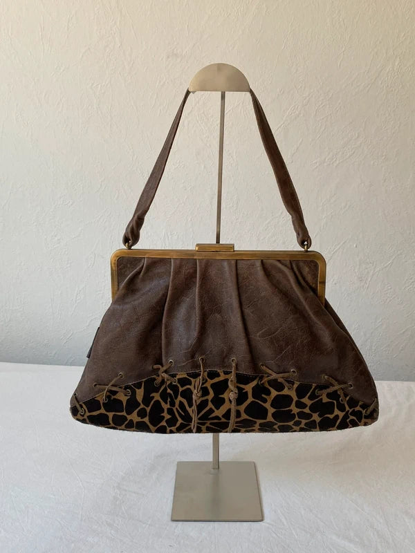 Vintage Designer handbag genuine leather Giraffe Print