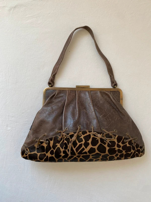 Vintage Designer handbag genuine leather Giraffe Print