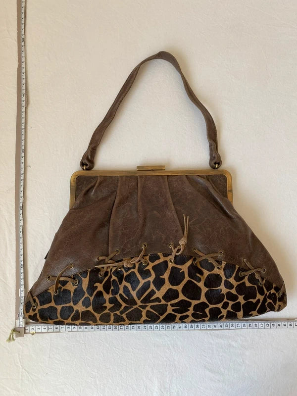 Vintage Designer handbag genuine leather Giraffe Print