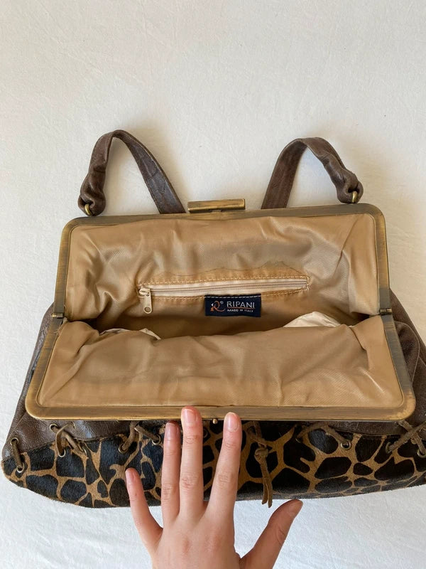 Vintage Designer handbag genuine leather Giraffe Print