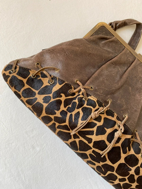 Vintage Designer handbag genuine leather Giraffe Print