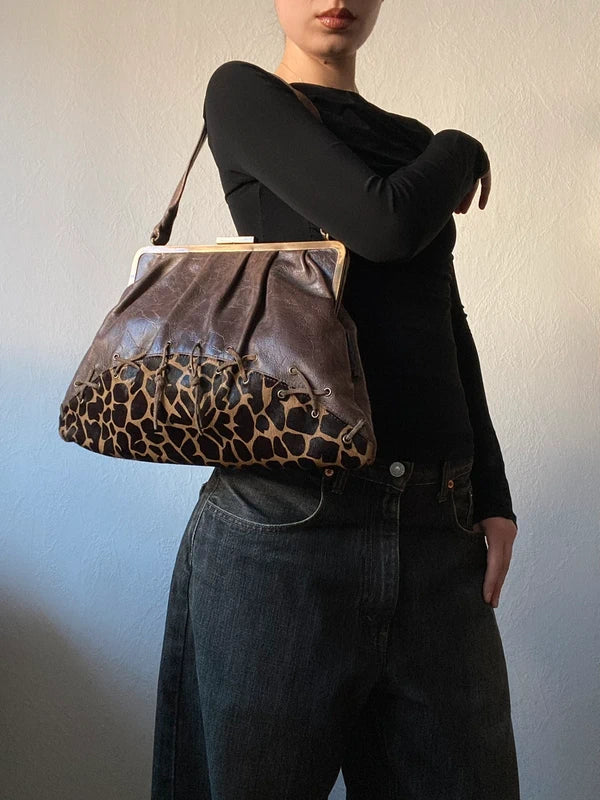 Vintage Designer handbag genuine leather Giraffe Print
