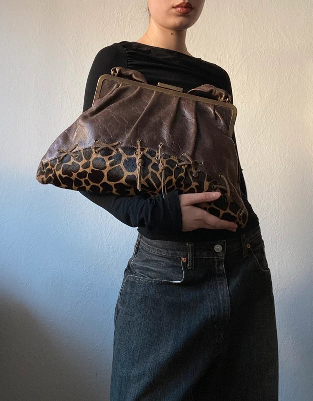 Vintage Designer handbag genuine leather Giraffe Print