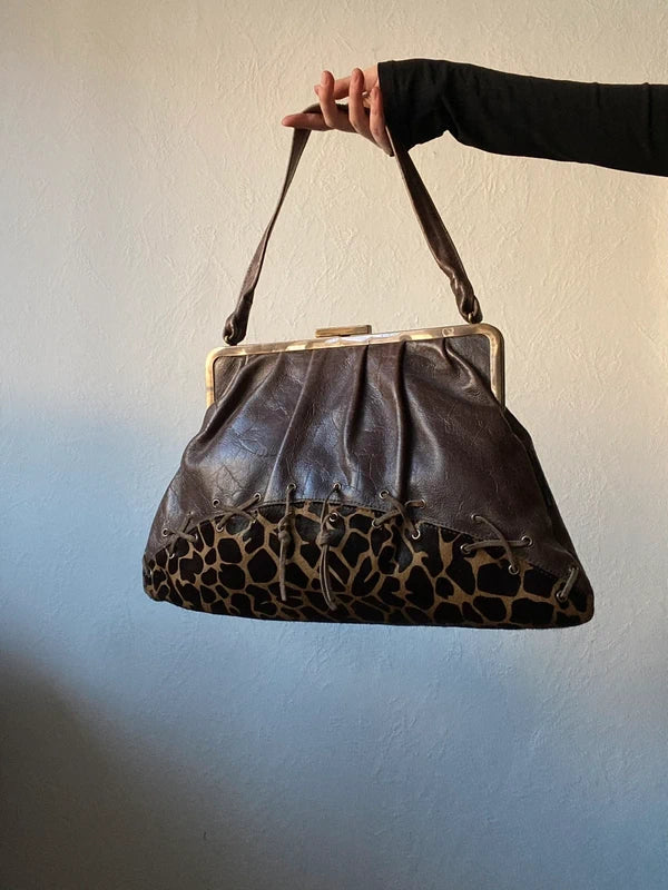 Vintage Designer handbag genuine leather Giraffe Print