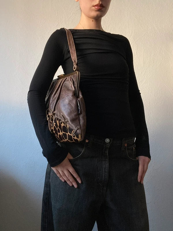 Vintage Designer handbag genuine leather Giraffe Print