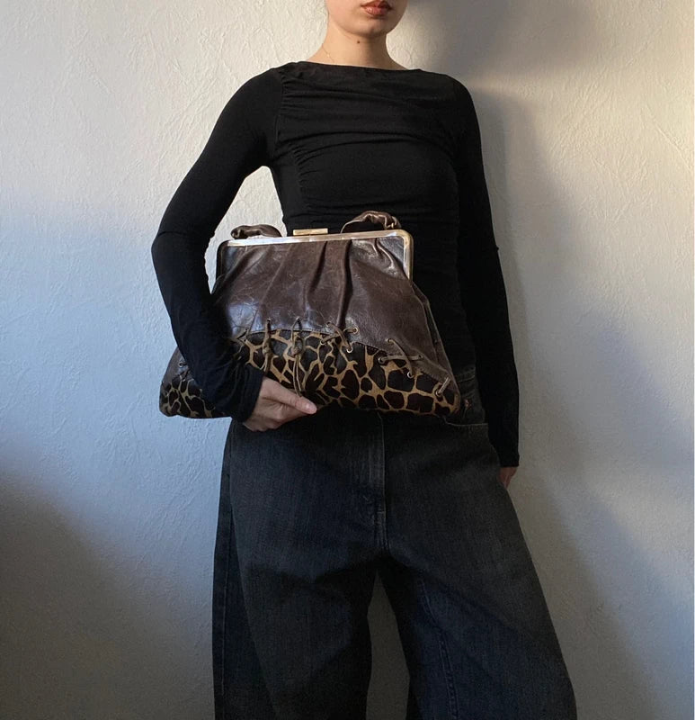 Vintage Designer handbag genuine leather Giraffe Print