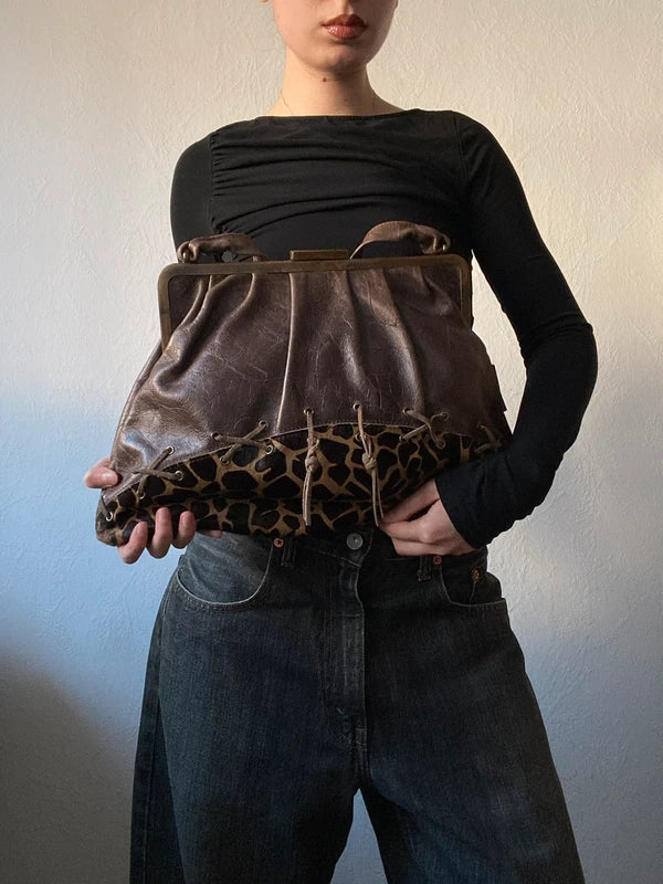 Vintage Designer handbag genuine leather Giraffe Print