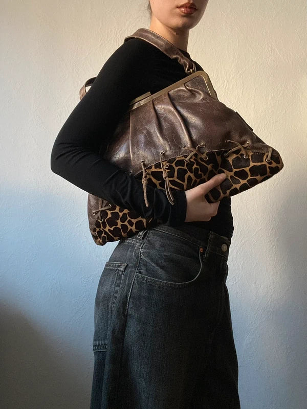 Vintage Designer handbag genuine leather Giraffe Print
