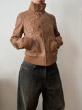 Vintage genuine leather jacket Details high neck