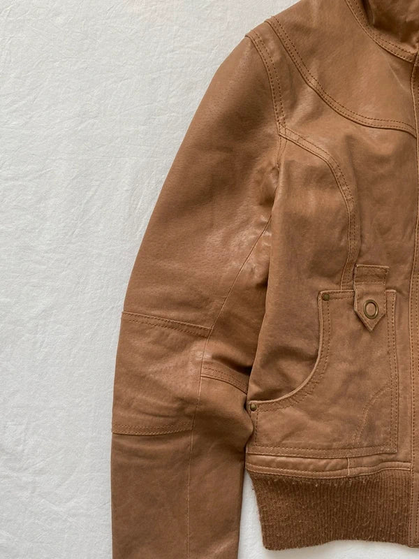 Vintage genuine leather jacket Details high neck