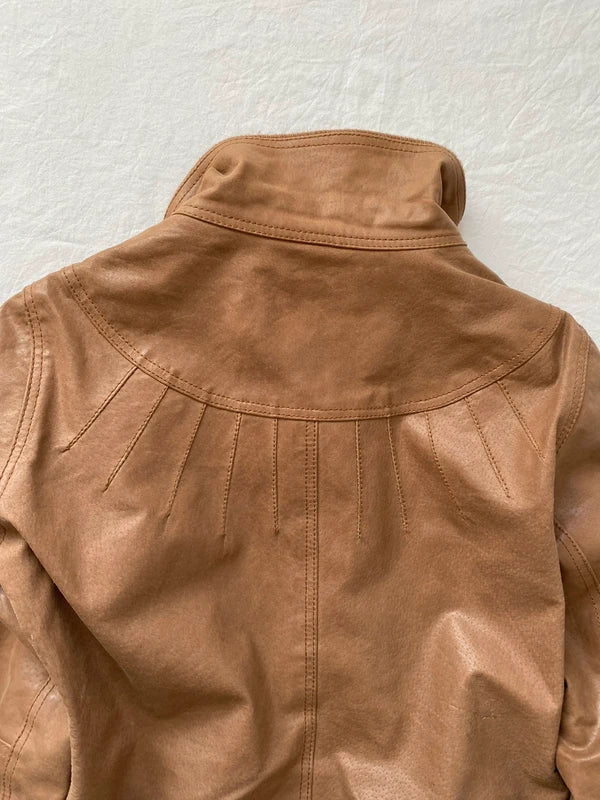 Vintage genuine leather jacket Details high neck